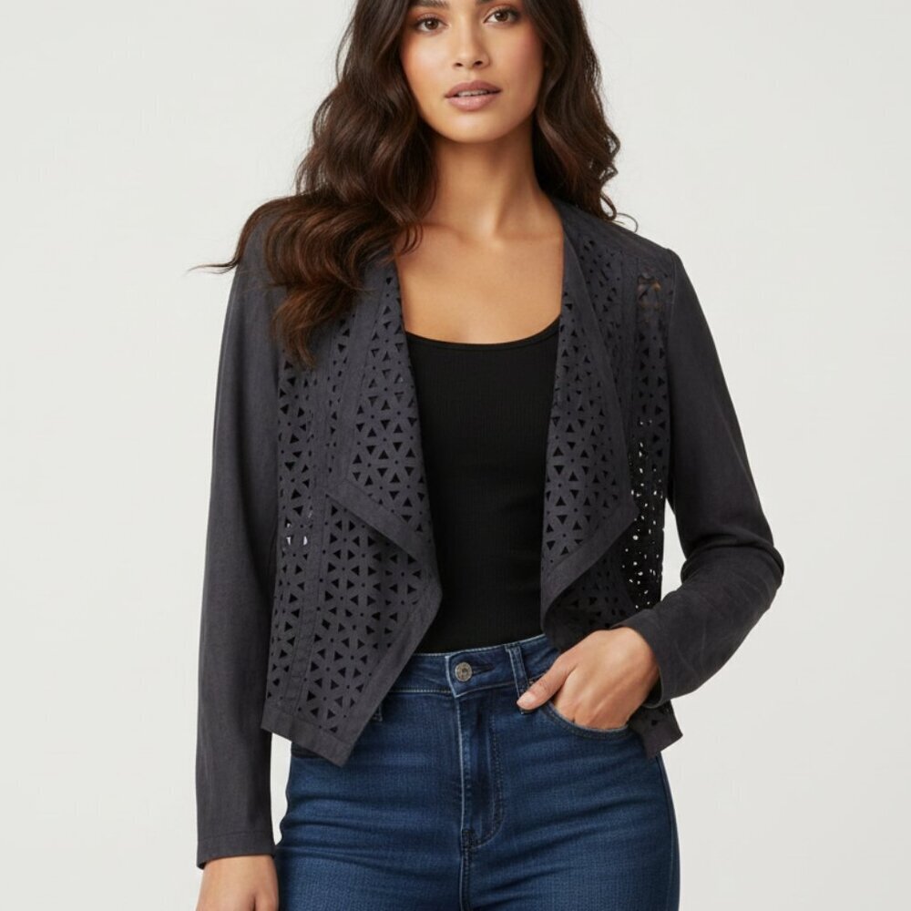 Bianca Ramona Faux Suede Open Blazer – Flower Blues – German Brand - 36 – NWT